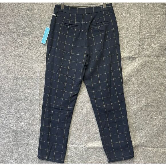 NWT DRAPER JAMES RSVP Dress Pants Women’s Size 10 Navy Blue Gold Plaid Straight - Picture 9 of 11
